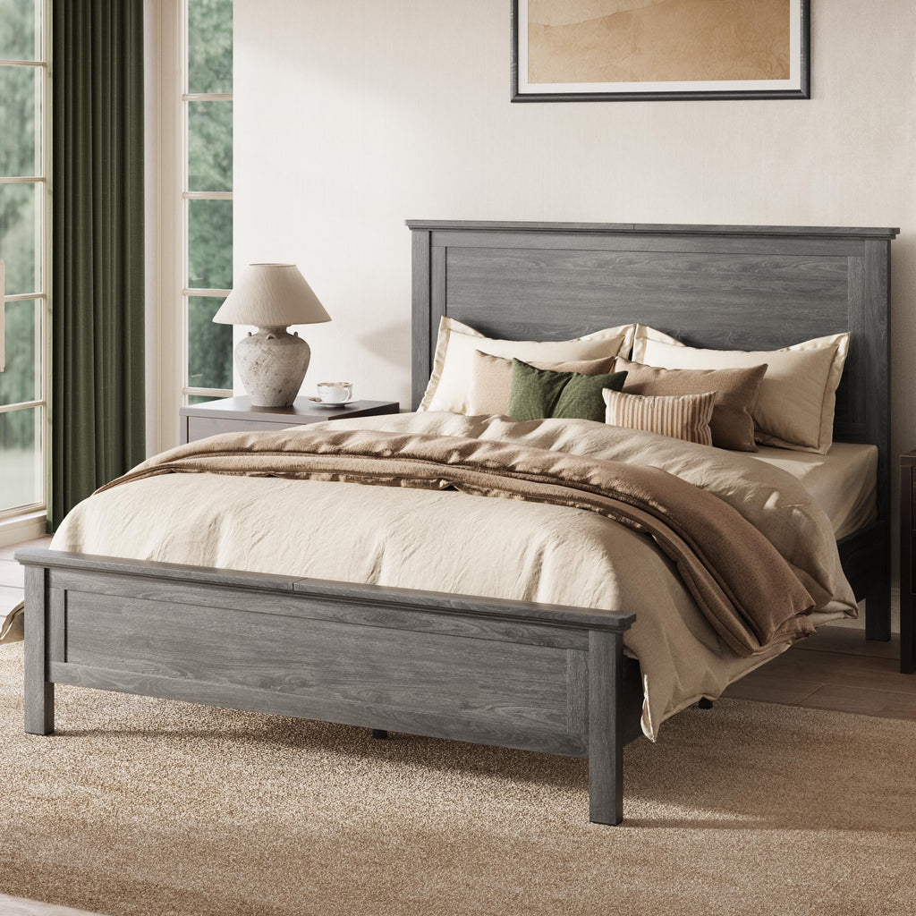 Farmhouse Platform Bed Frame with Headboard, Gray