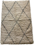 Handmade Moroccan Berber Area Rug 6' x 9', 100% Wool High Pile Shag, Beni Ourain Style, Ivory/Cream with Charcoal