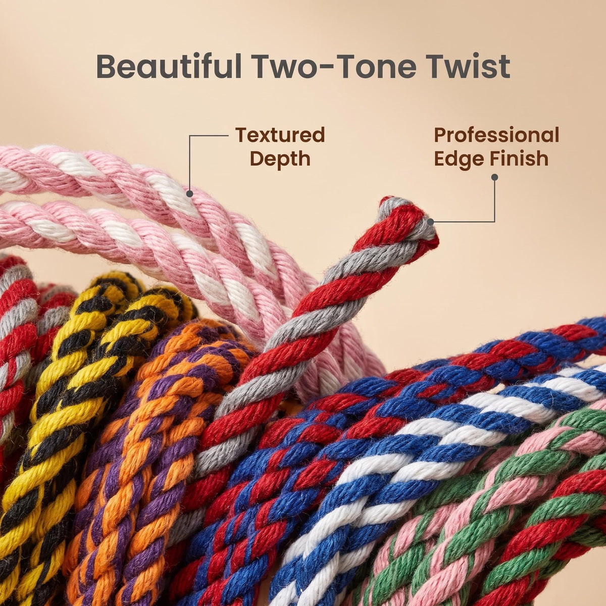 Self Finishing Needlepoint Cording 9 Colors Two Tone Twisted Cord Trim 0.16 Inch x 16.4 FT Needlepoint Finishing - 9PCS