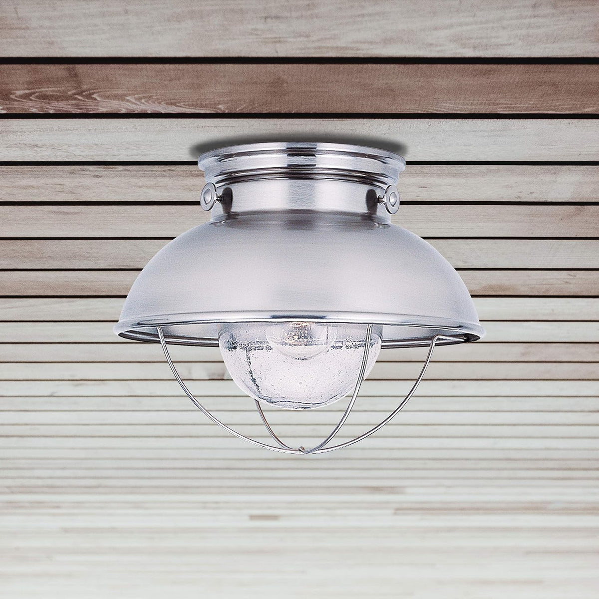 Sebring Transitional One - Light Outdoor Ceiling Flush Mount Outside Fixture, Brushed Stainless Finish, 1-Light