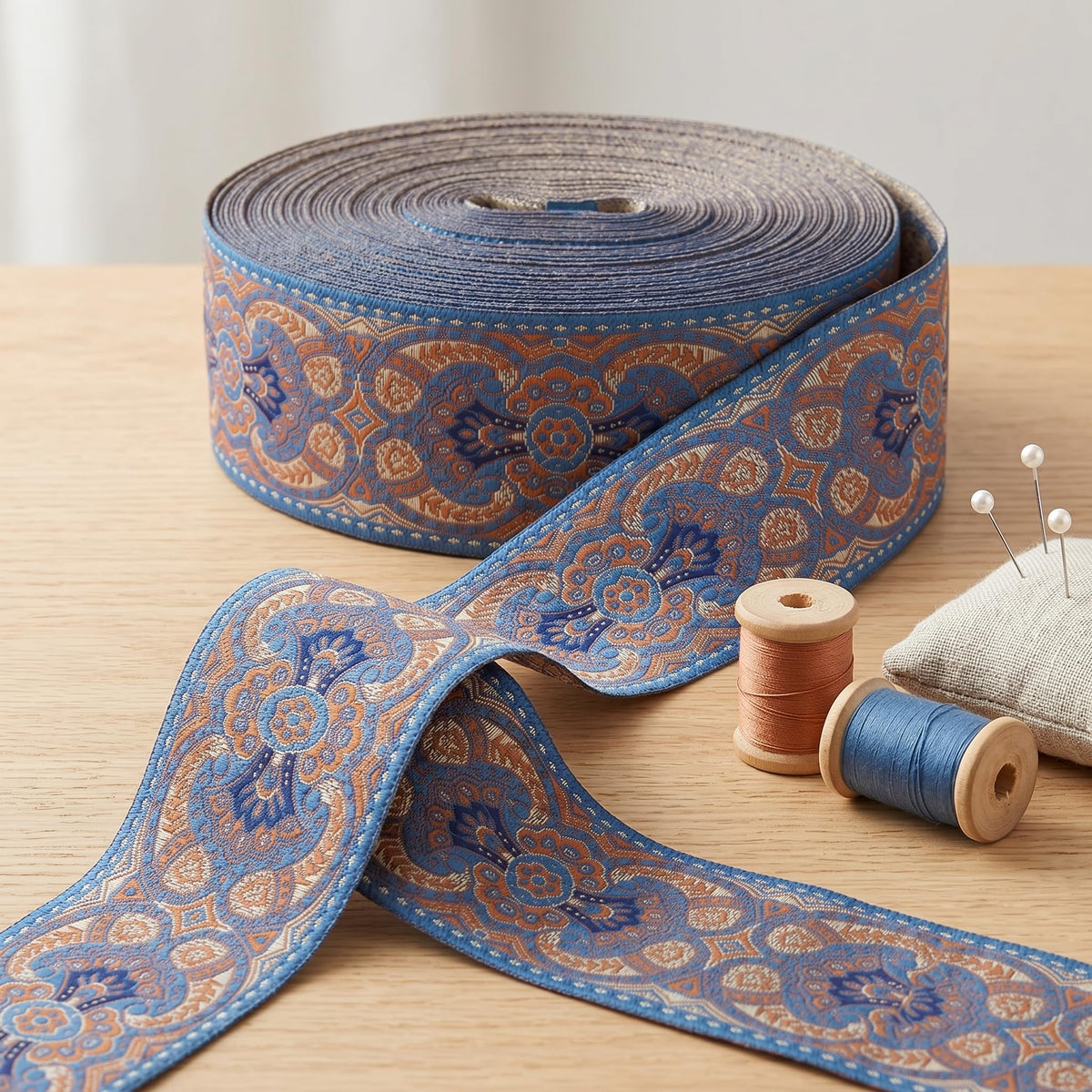 Vintage Boho Jacquard Ribbon Trim, 1.9" Wide Embroidered Fabric Lace for Sewing, DIY Crafts, Clothing - 10 Yards