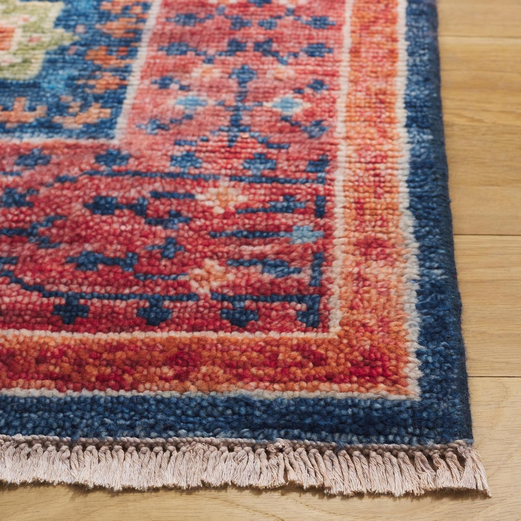 Samarkand Red/Blue Hand-Knotted Traditional Oriental Medallion Premium Wool Dining Area Rug