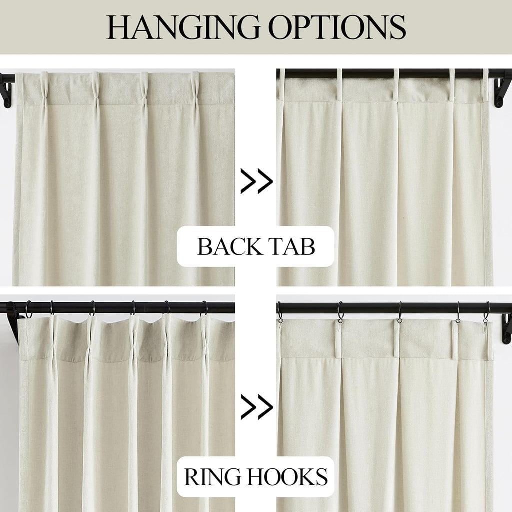 Ivory Beige Pinch Pleated Curtains (Set of 2 Panels) Velvet Chenille Light Filtering Window Curtains for Living Room Bedroom