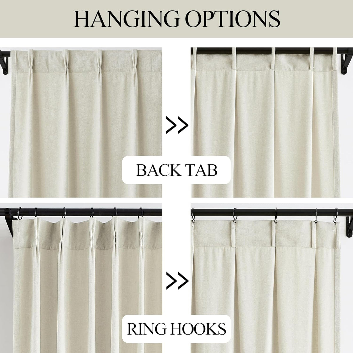 Ivory Beige Pinch Pleated Curtains (Set of 2 Panels) Velvet Chenille Light Filtering Window Curtains for Living Room Bedroom