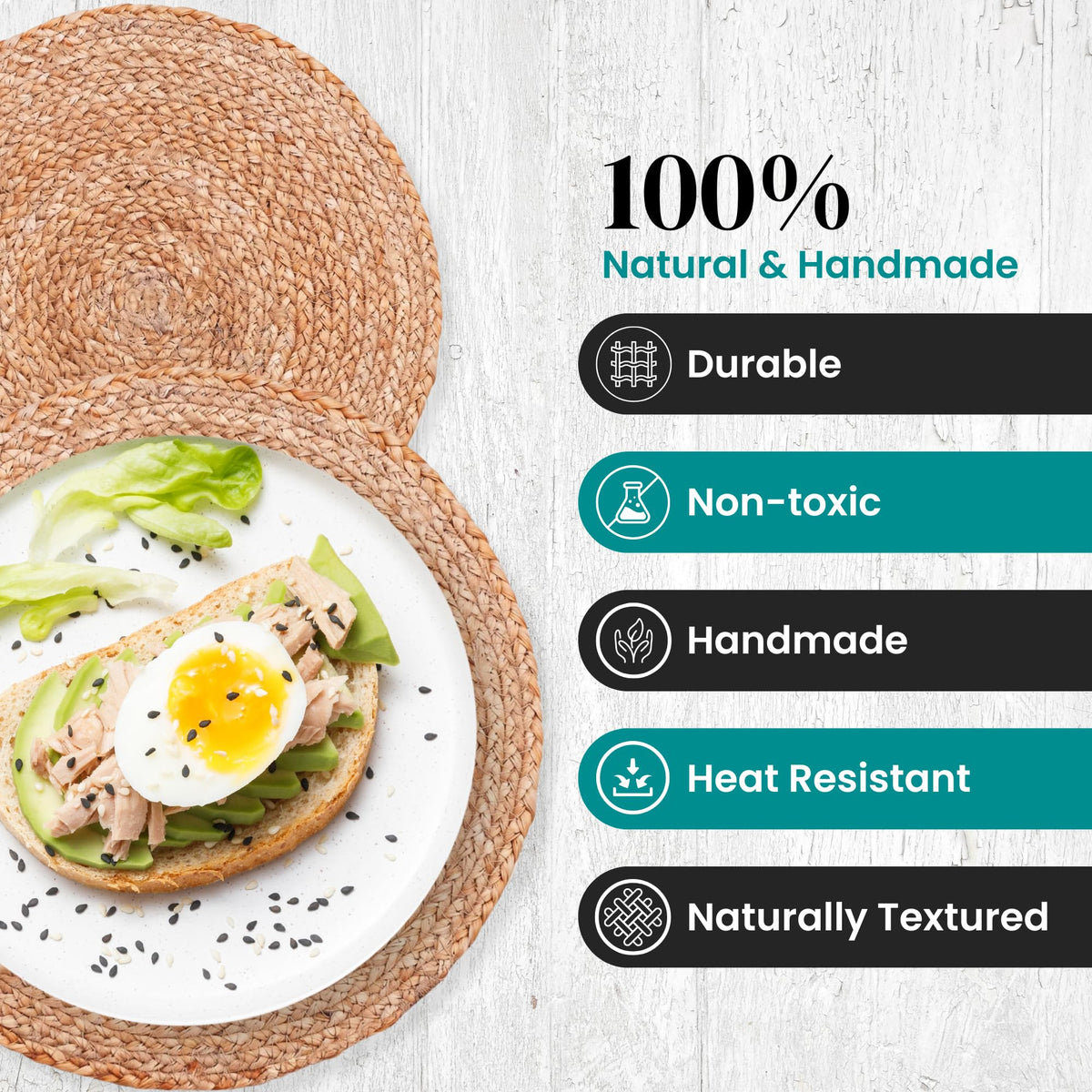 Round Jute Placemats, Set of 8, 13 Inch