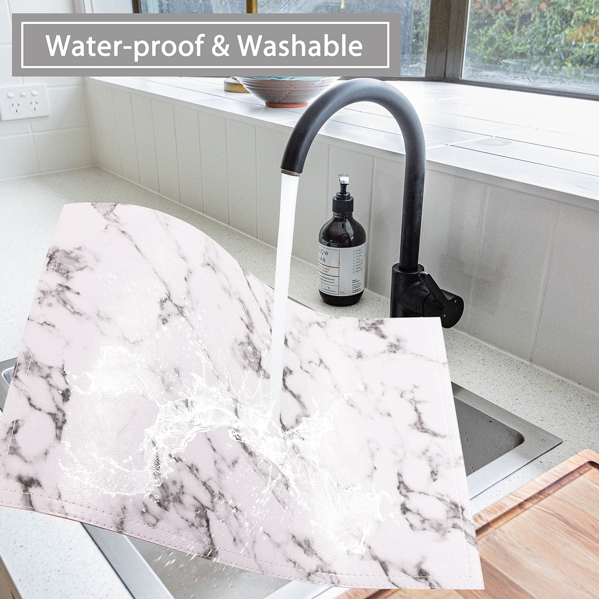 Marble Faux Leather PU Placemats, Set of 4, Washable, Stain Resistant Kitchen Table Decor