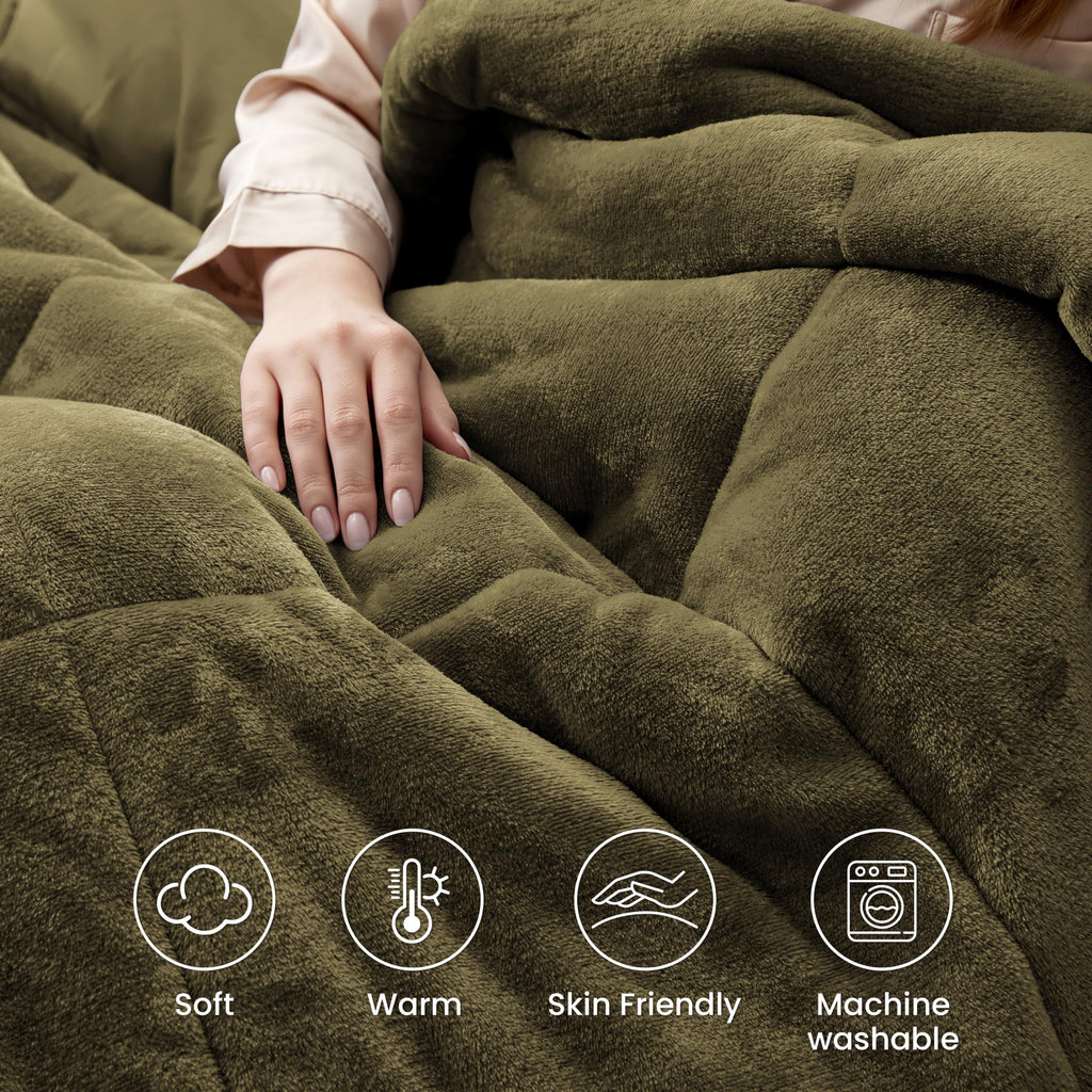 Flannel Comforter Set, Plush Jacquard, Olive Green
