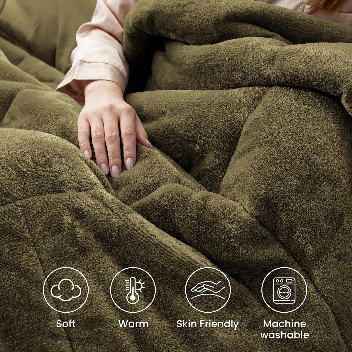 Flannel Comforter Set, Plush Jacquard, Olive Green