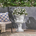 Adonis Traditional Roman Chalice Garden Urn Planter with Lion and Floral Accents, Antique White