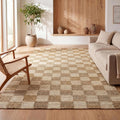 Theo Woven Jute Checkerboard Natural/Bleach Indoor Area Rug, Modern, Farmhouse, Rustic, Lodge, Easy-Cleaning