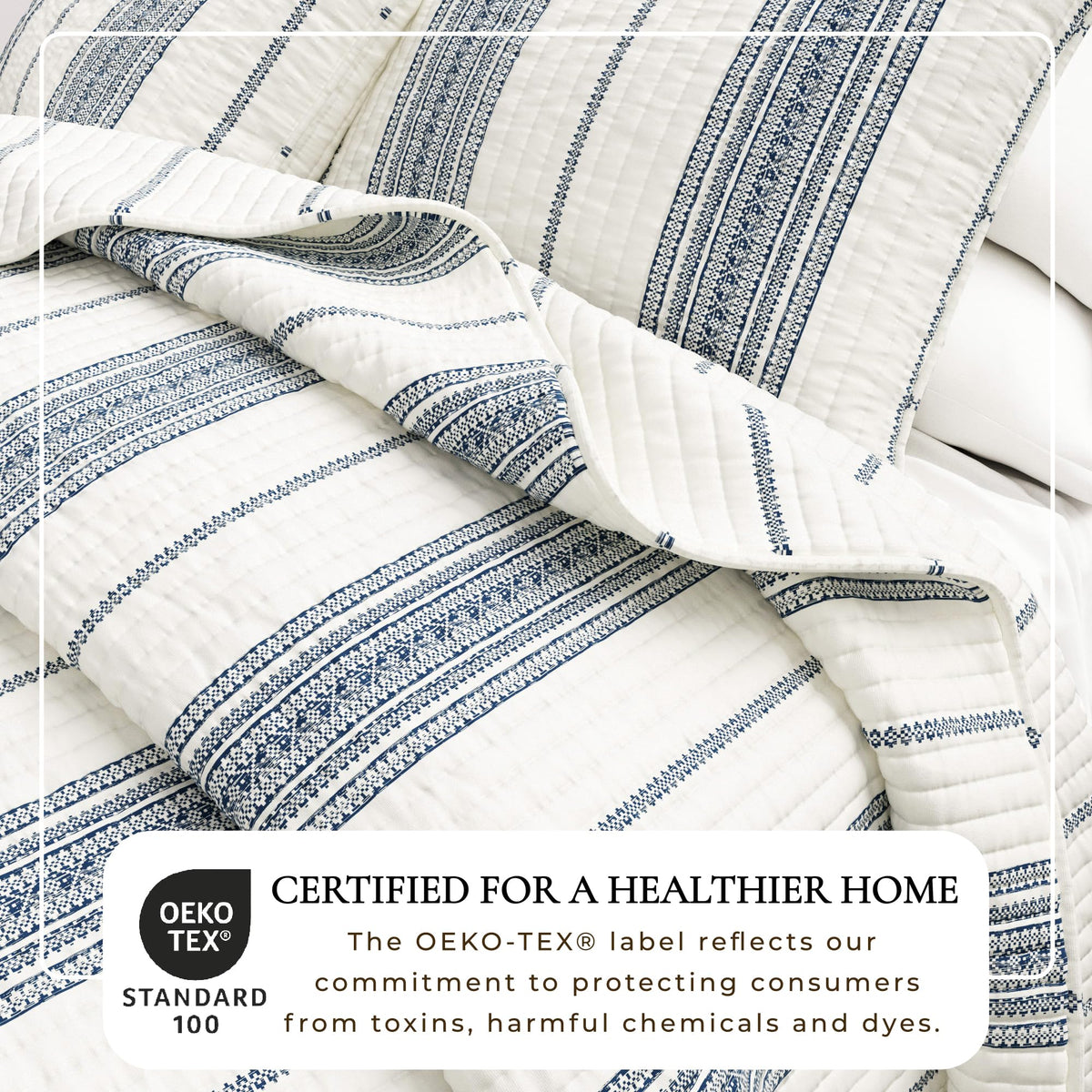 Striped Quilt Set - 3-Piece Size Farmhouse Bedding Set - Lightweight, All-Season, Reversible