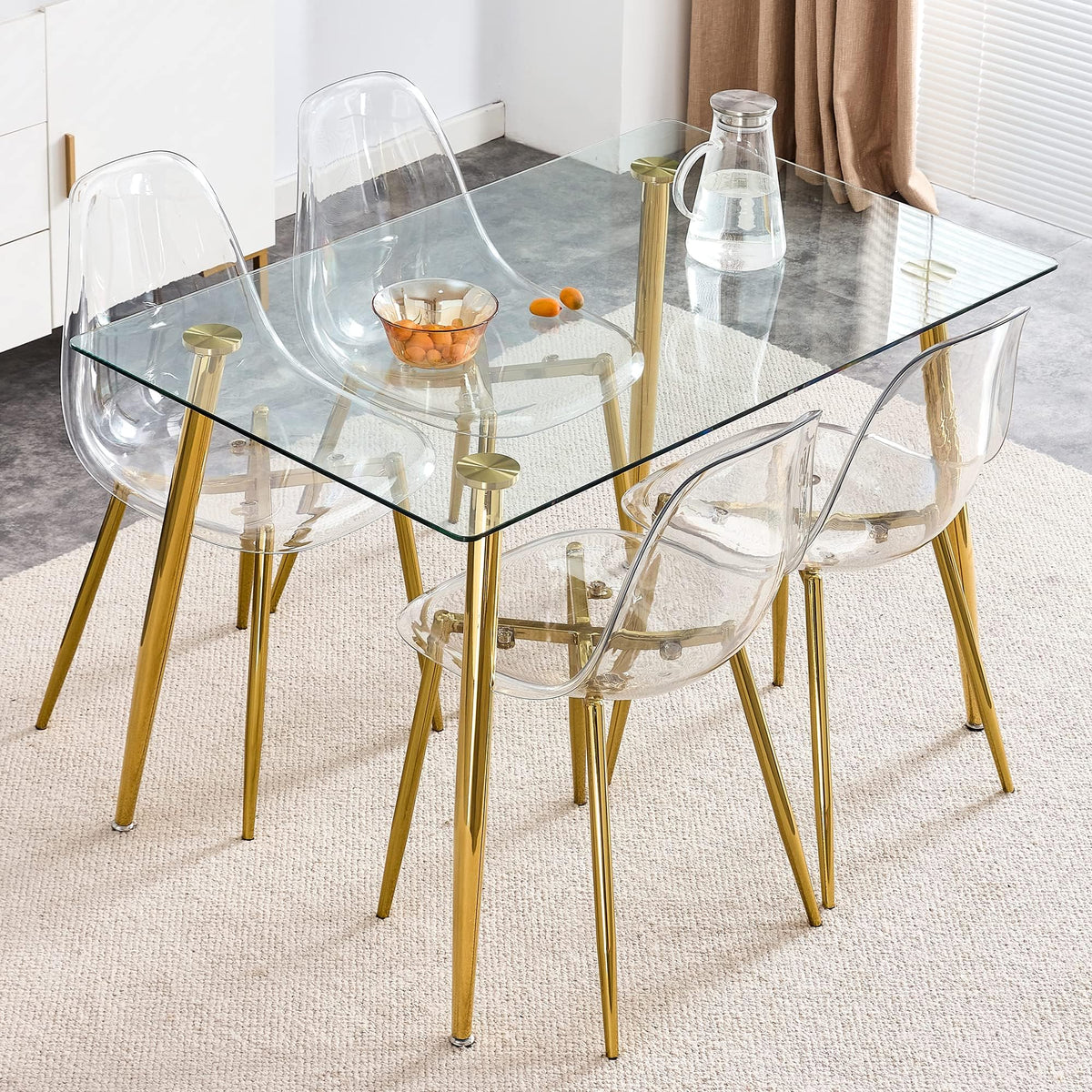 Clear Dining Chairs Set of 4, Modern Kitchen Chairs with Transparent Seat, Acrylic Accent Side Chairs with Plating