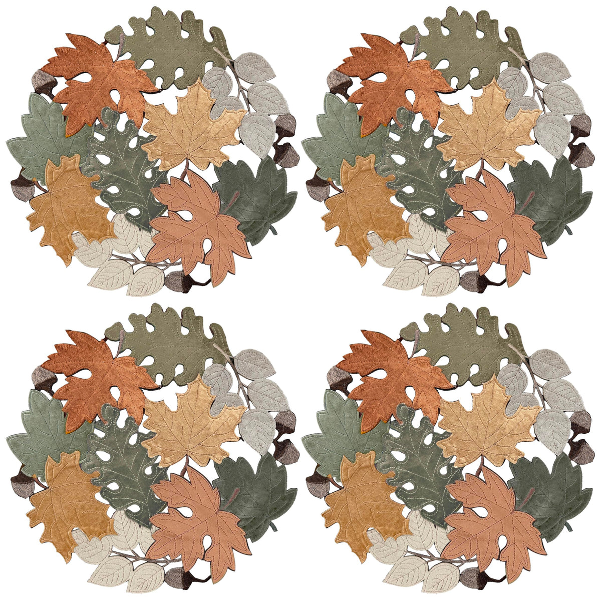 Fall Placemats Set of 4, 15inch Round Cutwork Embroidered Table Placemats, Autumn Maple Leaves Harvest Thanksgiving