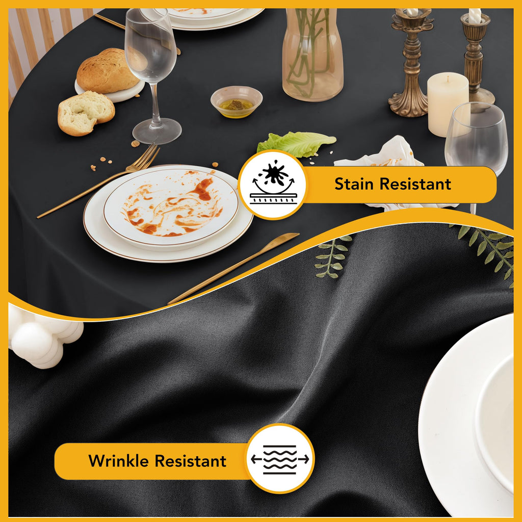 6-Pack Black Round Tablecloths, 120 in, for 5-6 Ft Round Tables