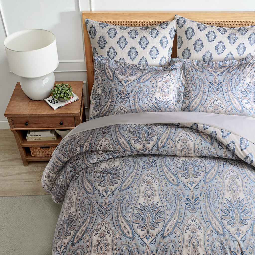 Kasey Blue Comforter Set - Comforter (104x92in) and 2 Shams (20x36in) - Medallion and Paisley Design - Blue