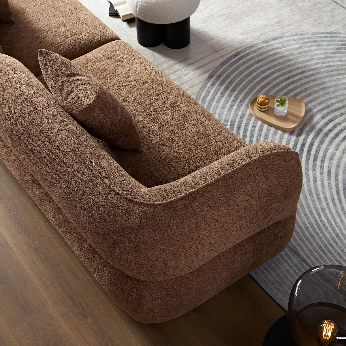Curved Sectional Sofa, 4 Seat, Solid Wood Frame, Velvet