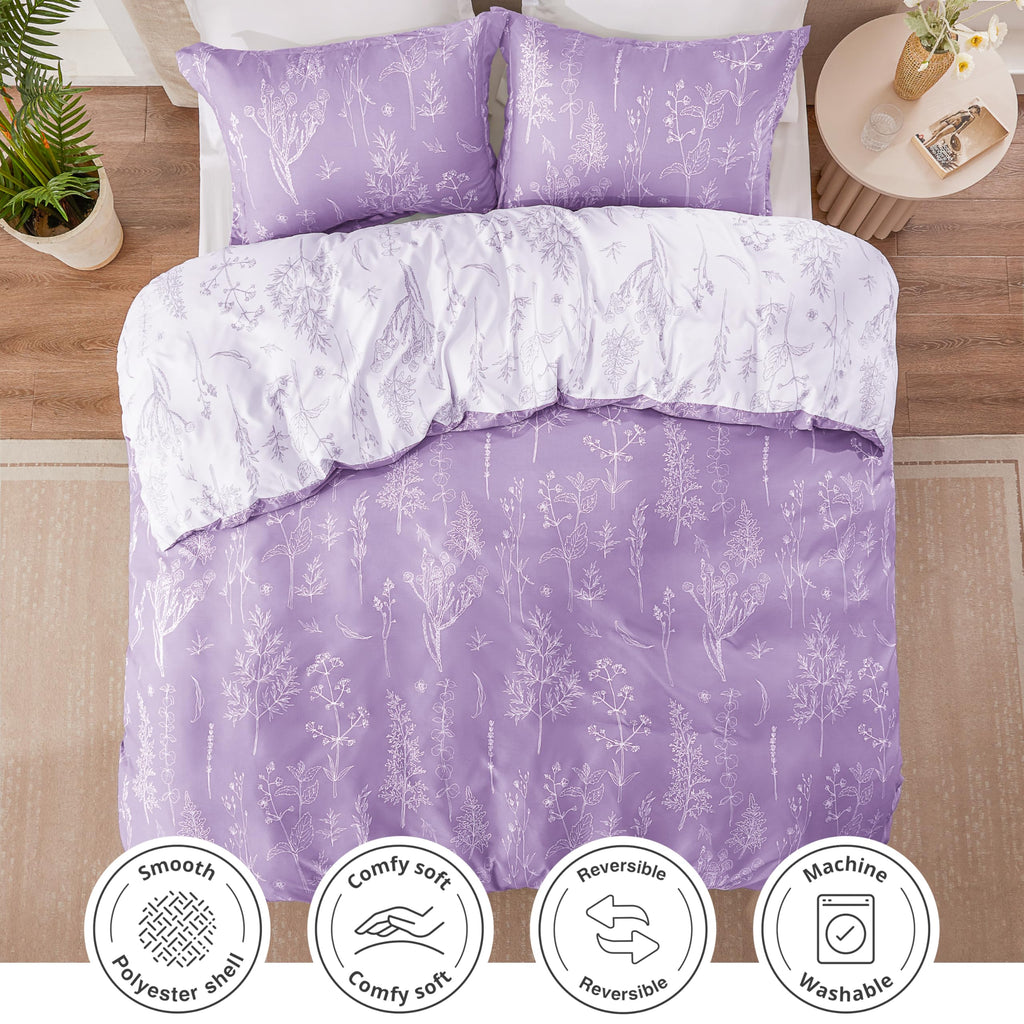 Floral Comforter Set Cute Bedding Reversible Lavender