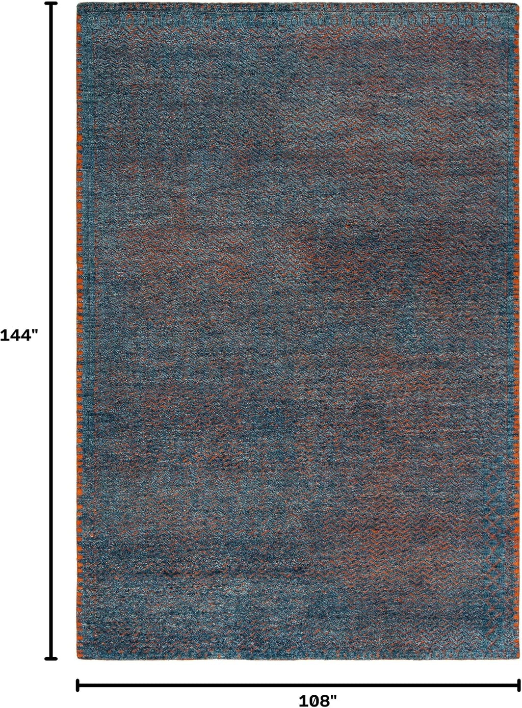 Castilla Collection Area Rug, Blue & Rust, Hand-Knotted Modern Wool, Ideal for High Traffic Areas in