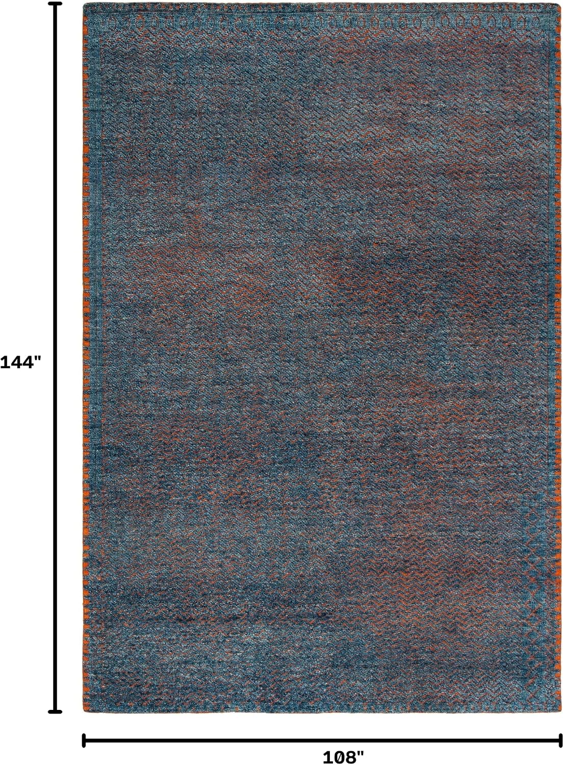 Castilla Collection Area Rug, Blue & Rust, Hand-Knotted Modern Wool, Ideal for High Traffic Areas in