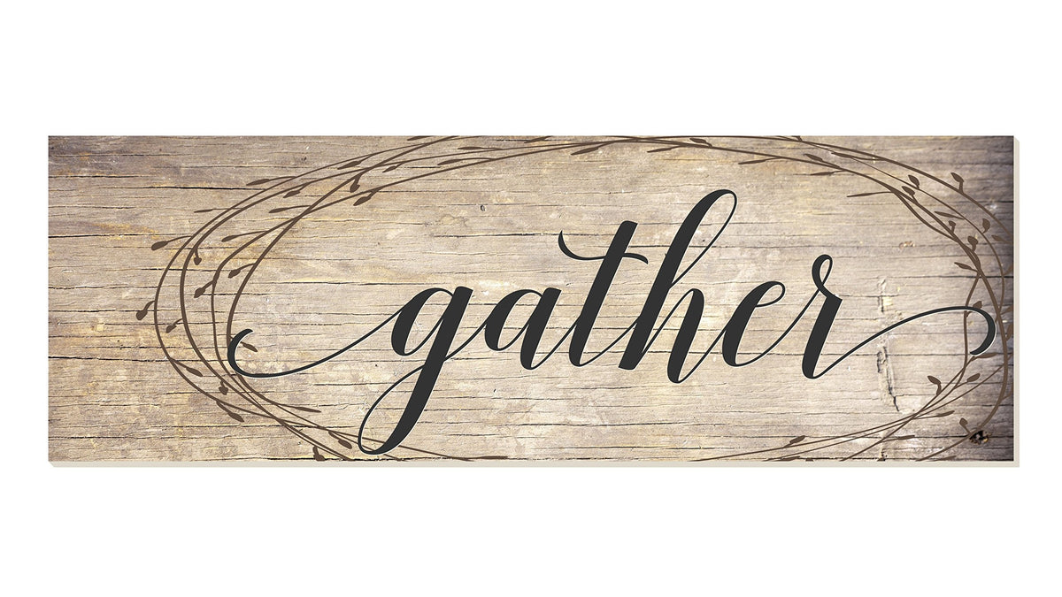 Gather Rustic Wood Wall Sign With Wreath Design (6x18)