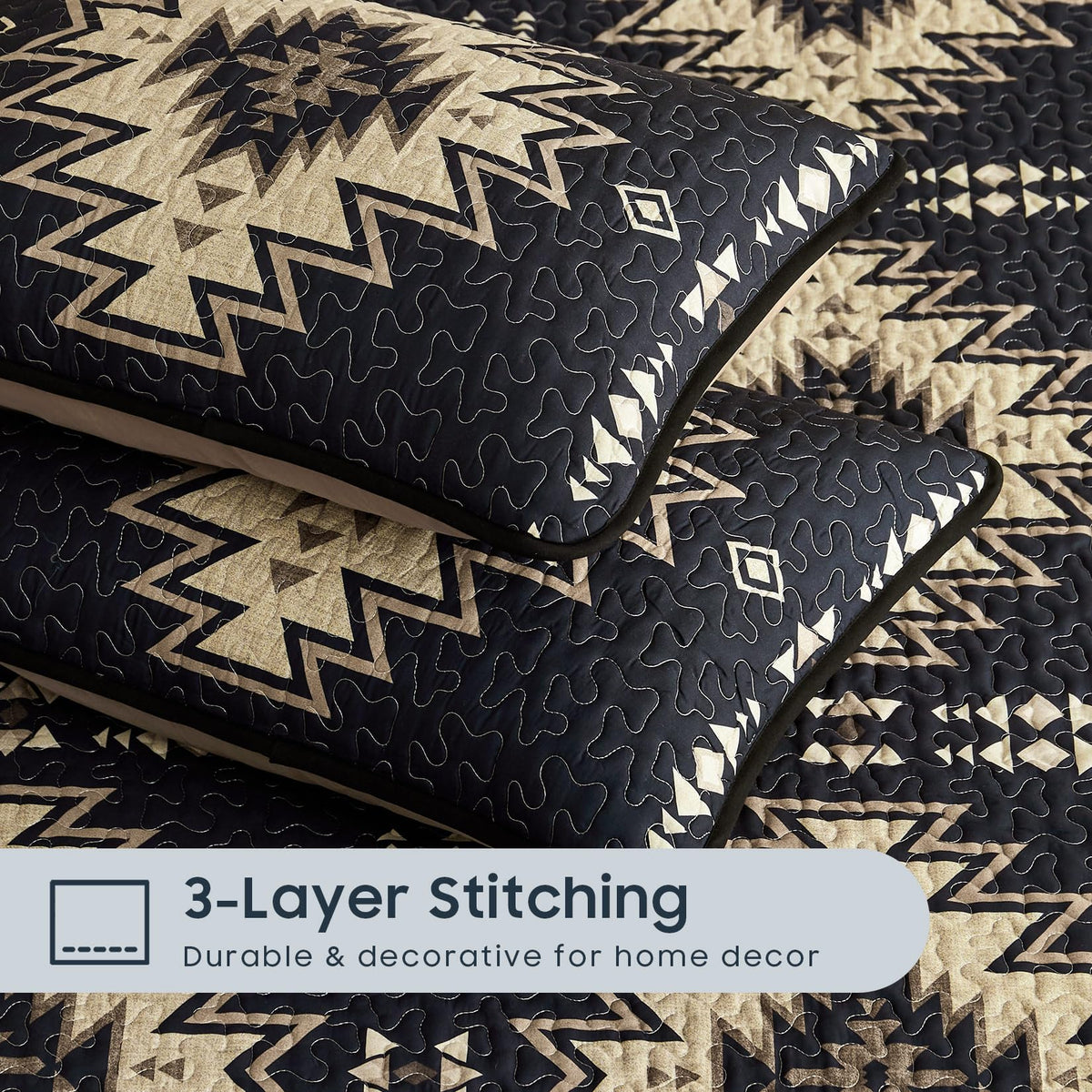 Quilt Set, Southwestern Rustic Farmhouse Style with Aztec Geometric Pattern, Reversible Lightweight Bedspread