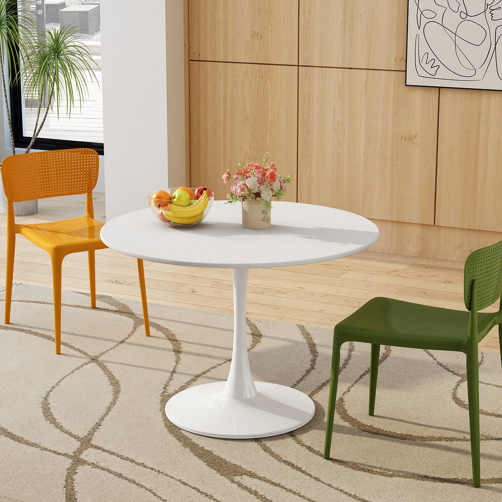 Inspired Saarinen Style White Tulip Table Round Dining Table 42", MDF and Metal Frame Large Round Kitchen Table, Can be Used Cafe Coffee and