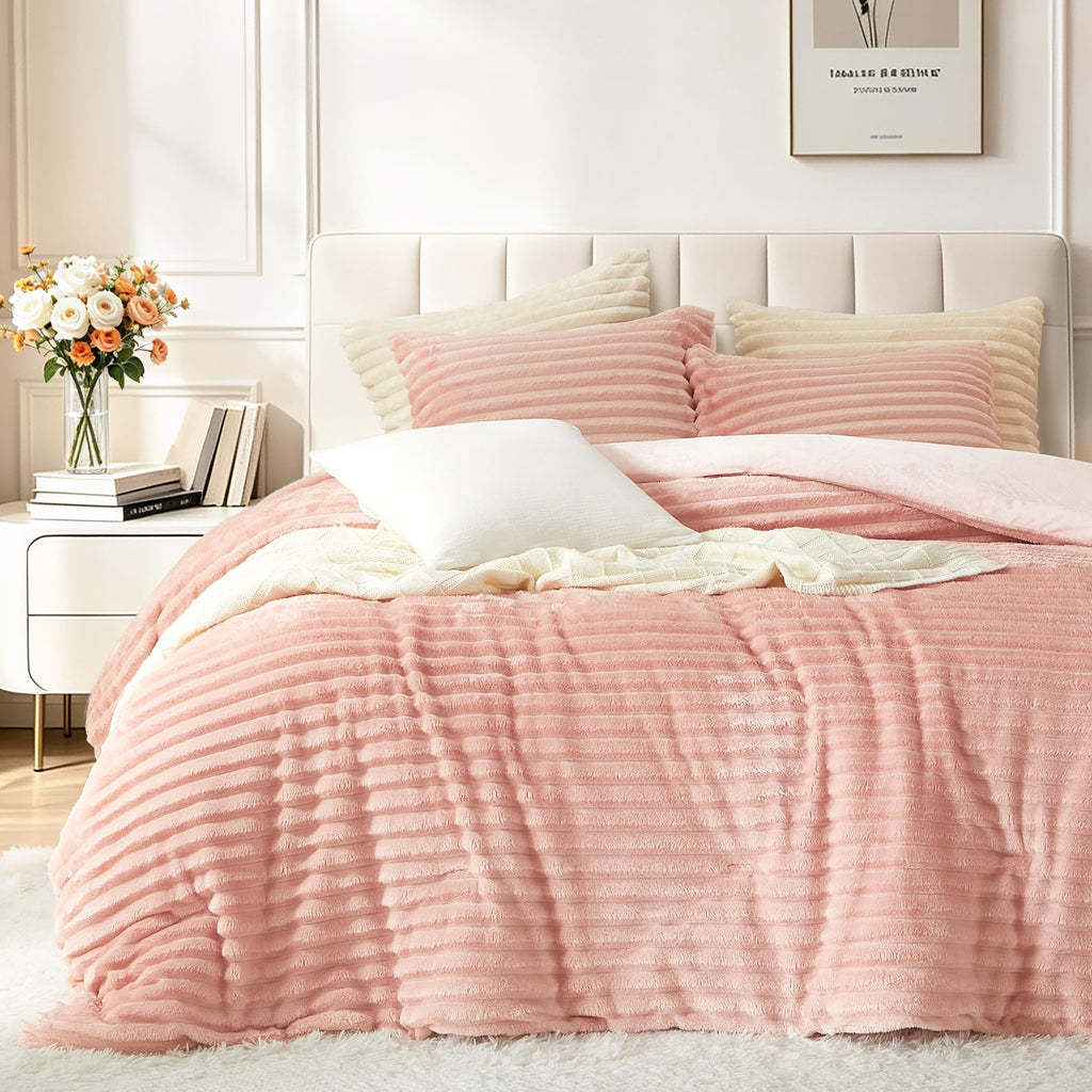 Flannel Comforter Set, Thick, Fluffy & Warm Bedding, 3-Piece