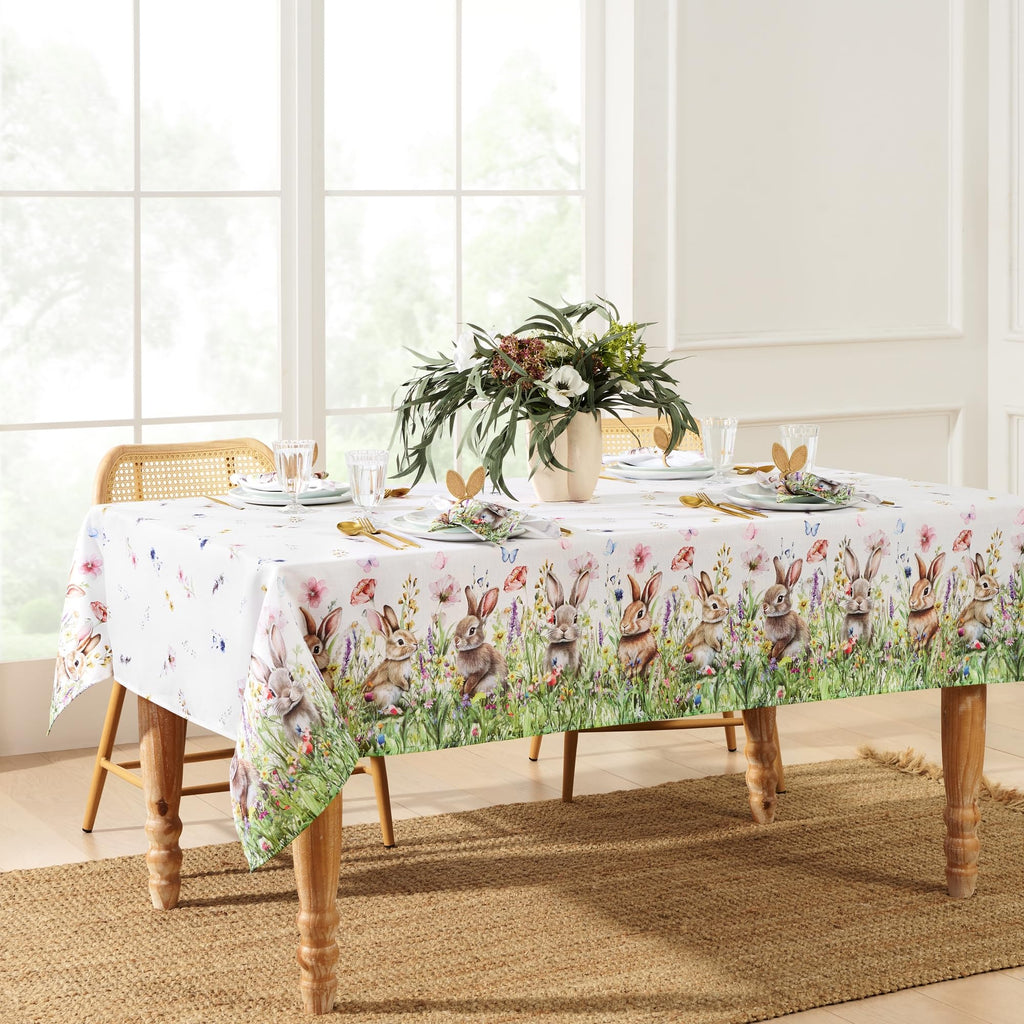 Bunny Blossom Easter Tablecloth, Multicolor - 60" W x 144" L