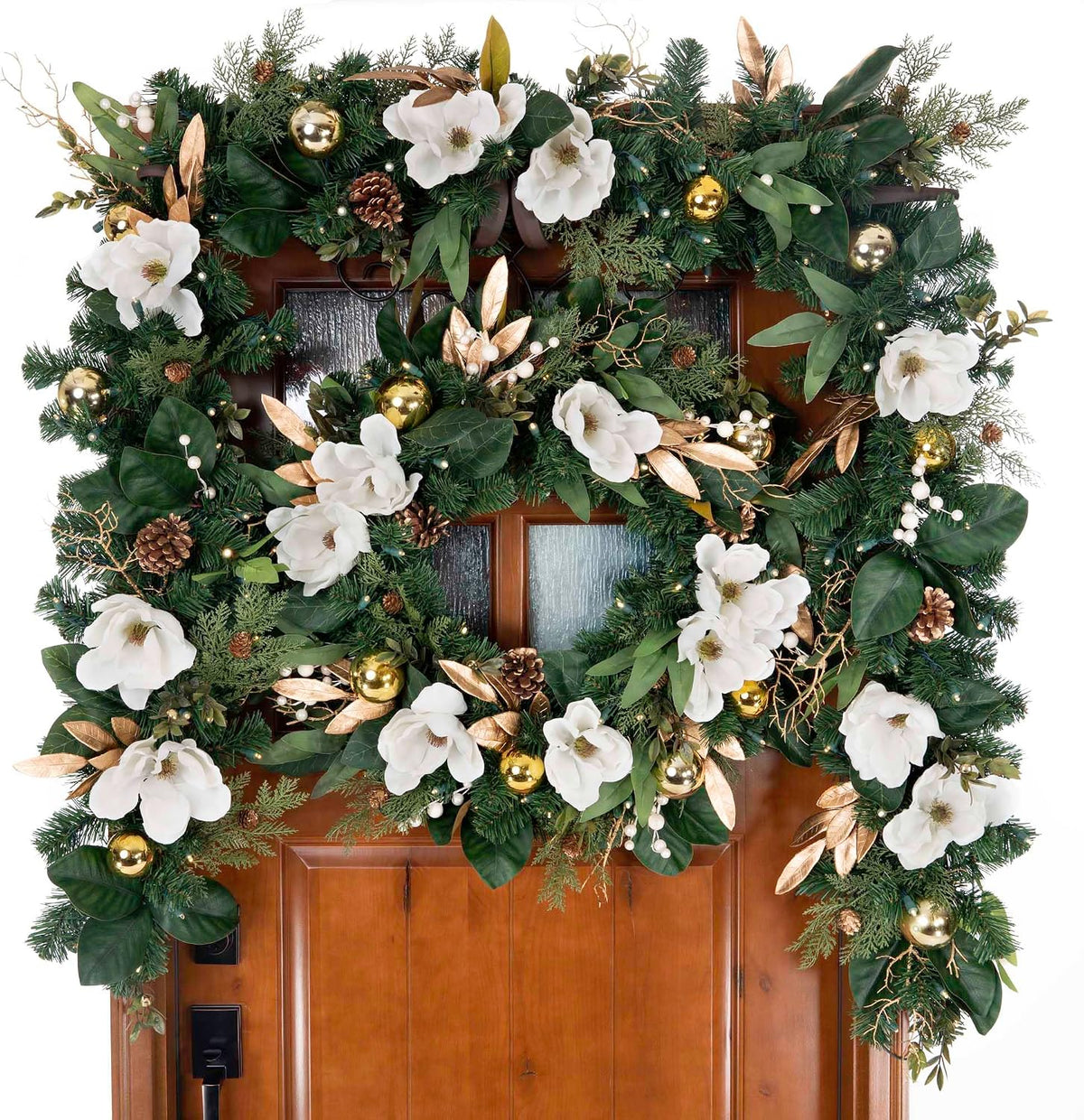 30 Inch Pre-Lit Artificial Christmas Wreath, White Gold Magnolia