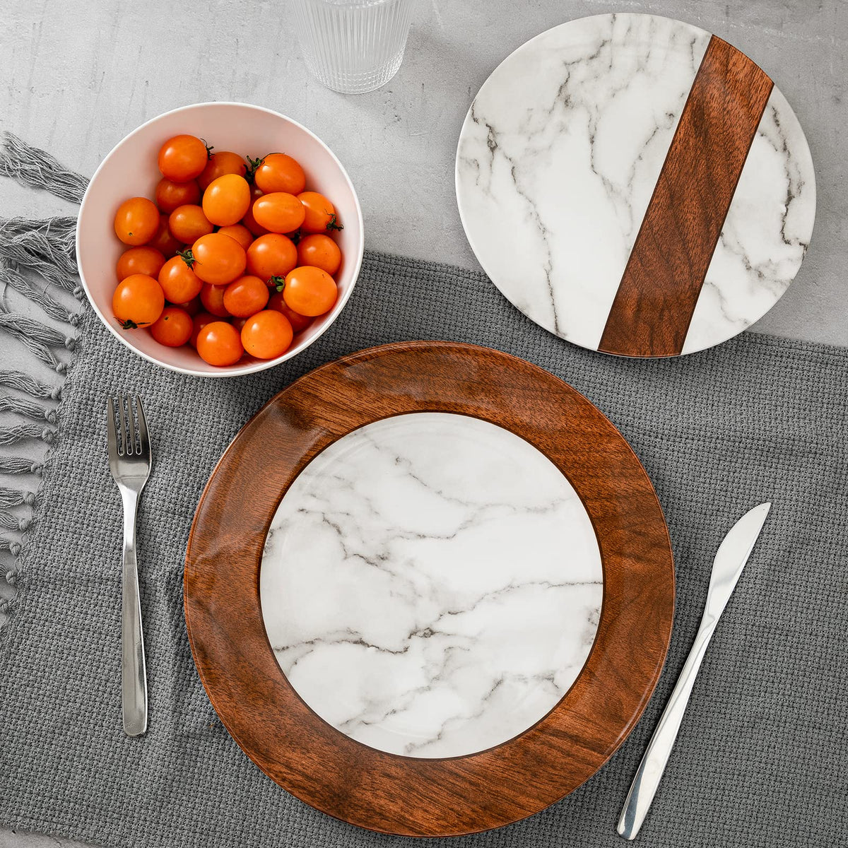 Rustic Modern Melamine Dinnerware Sets, Marble Dishes Set for 4