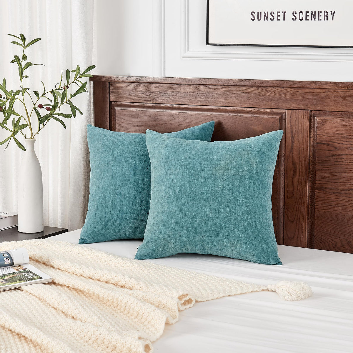 Decorative Square Throw Pillow Covers 20"x20" Inch Set of 2, Super Soft Chenille Pillows Farmhouse Fall Pillowcase