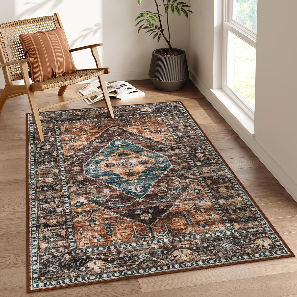 Washable Living Room Area Rug - Non-Slip Ultra-Thin Rugs for Entryway, Throw Small Stain Resistant Kitchen Rugs