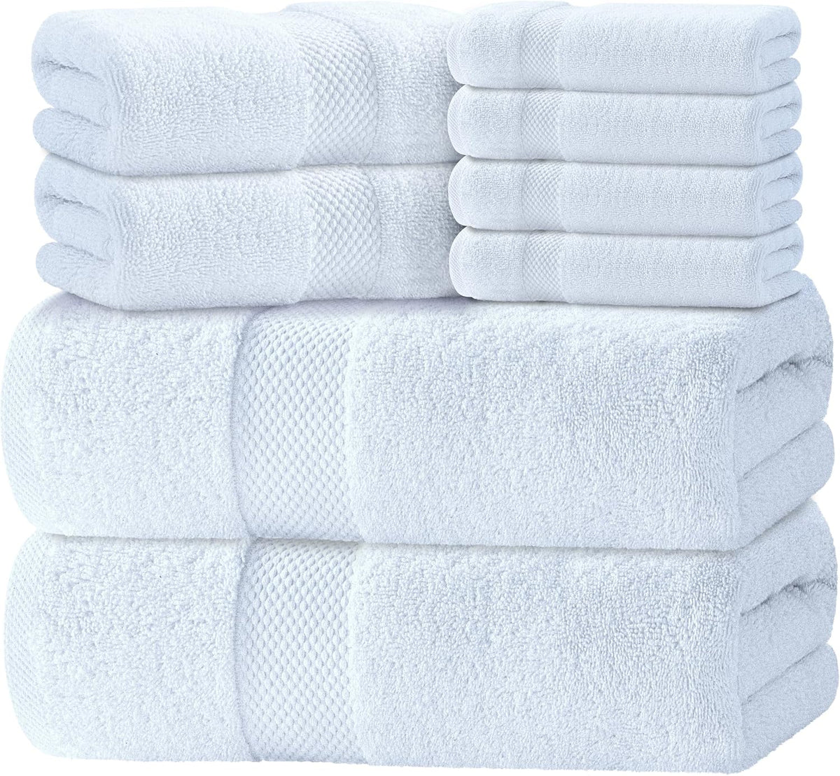Luxury White Bath Towel Set of 8 Pieces - 100% Turkish Cotton 700 GSM Highly Absorbent Towels , 2 Bath Towels, 2 Hand