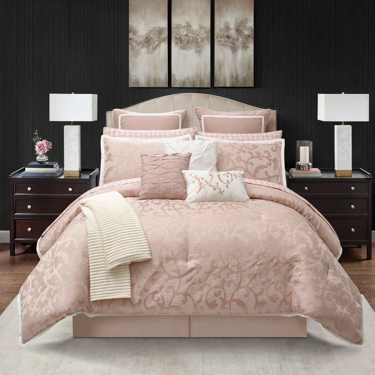 Blush Paisley Comforter Set Queen Size, 14 Piece, Jacquard Bedding Sets & Collections, 1 Flat Sheet, 1 Fitted Sheet