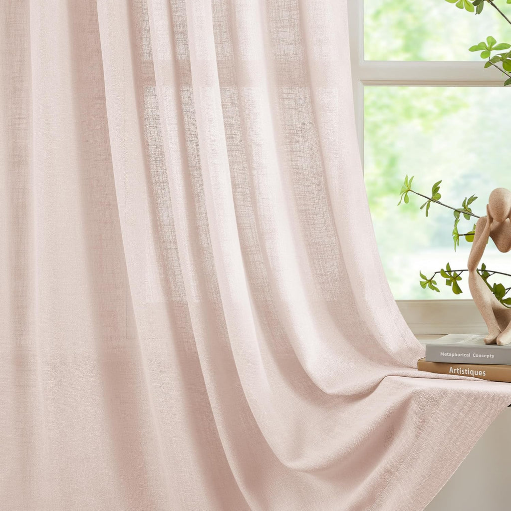 Pink Bailey Pinch Pleat Light Filtering Curtain (Set of 2 Panels) Panels,Boho Textured Semi Sheer Drapes Window