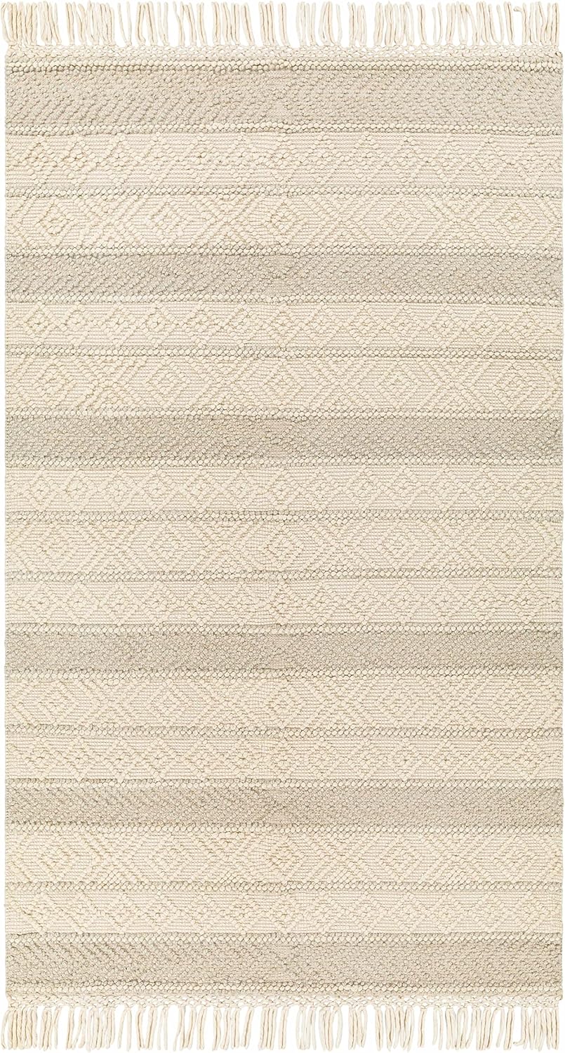 Ummi Wool Hallway, Kitchen Runner Rug - Geometric Striped Diamond Border - Traditional Transitional Scandinavian