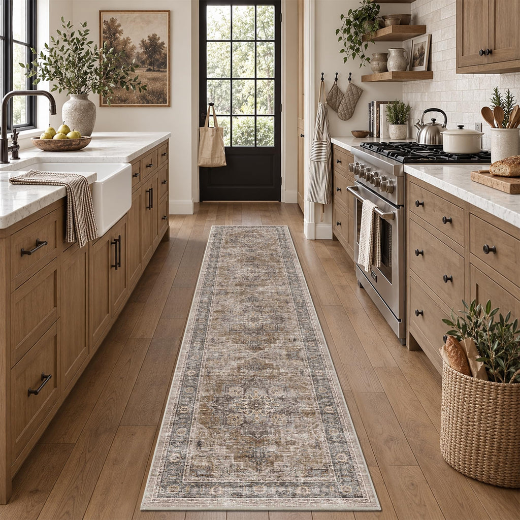 2x10 Vintage Runner Rug Low Pile Non-Slip Washable Hallway Rug