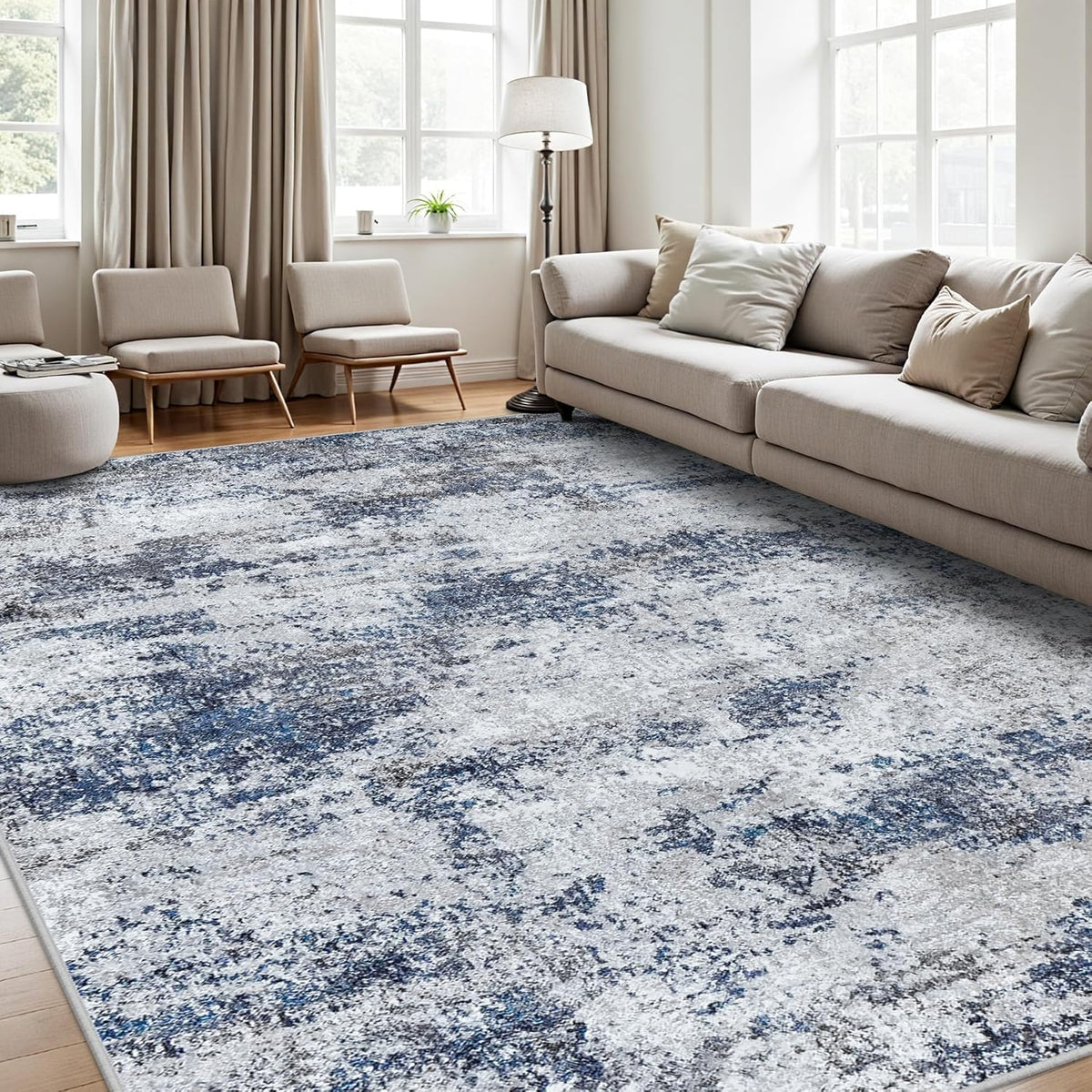 Area Rugs 8x10 Living Room Rugs: Modern Abstract Washable Rug with Non-Slip Backing