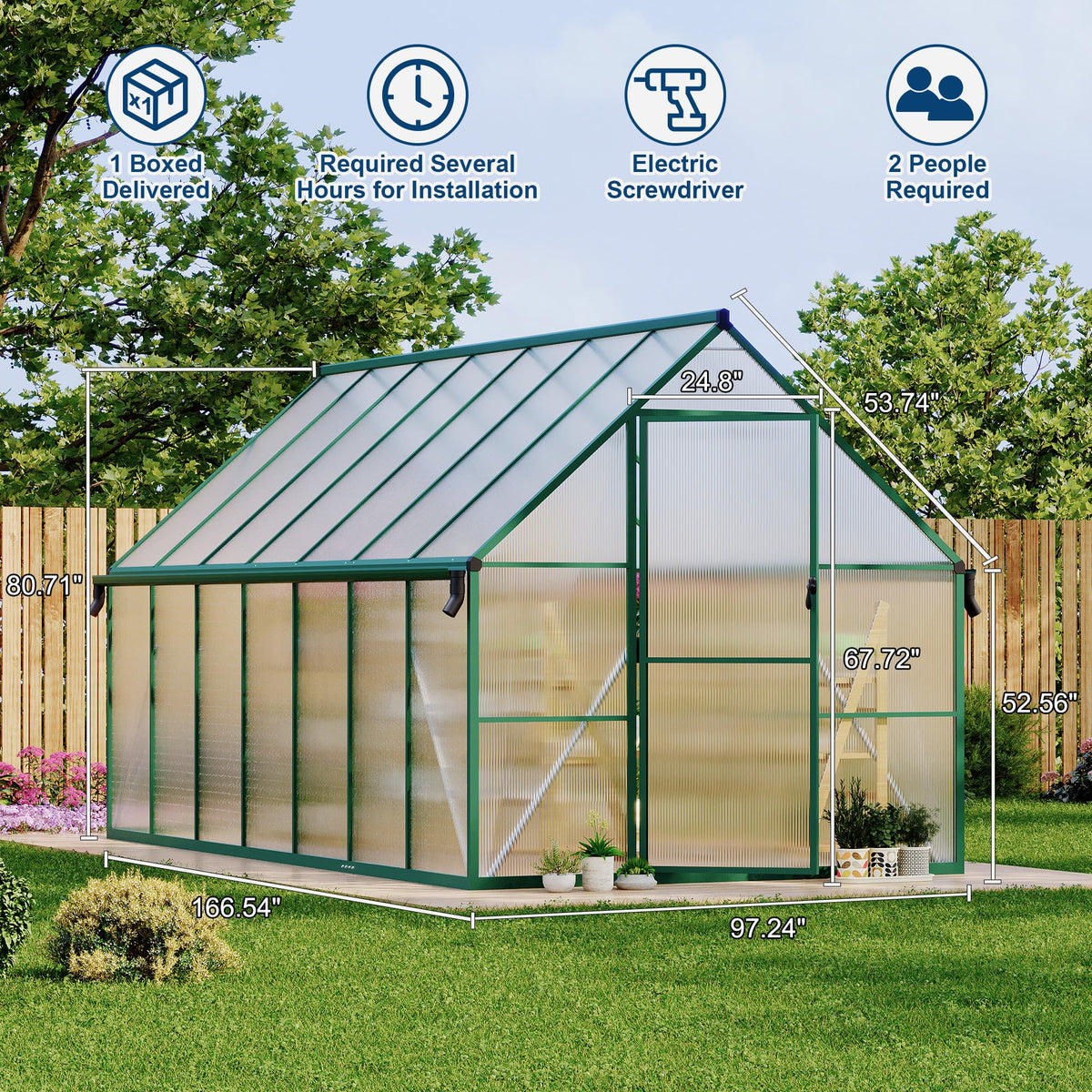 8'X14' Aluminum-Framed Polycarbonate Greenhouse, Heavy Duty Polycarbonate Greenhouse with Quick Setup Structure and