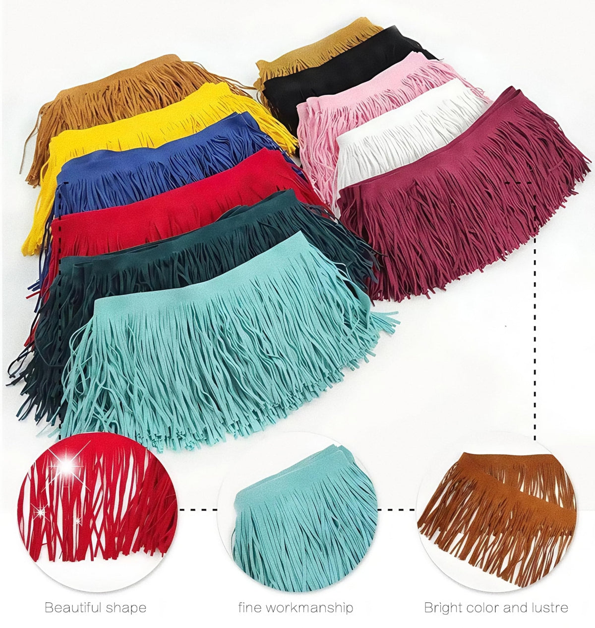 6 Inch Double Side Suede Tassel Fringe Trim, Faux Leather Fringe Trim for DIY Sewing Craft Garment Hem - 3 Yards