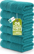 6 Piece Hand Towels Set, 16x28 in, 100% Cotton, Turquoise