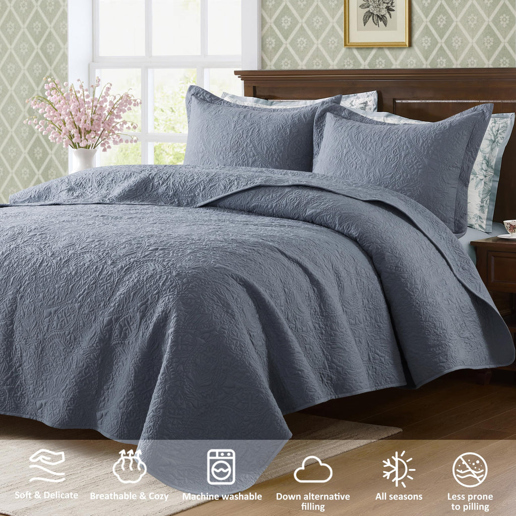 Paisley Quilt Set, Dusty Blue Matelasse Lightweight Bedspread, Soft Farmhouse Rustic Coverlet, Spring