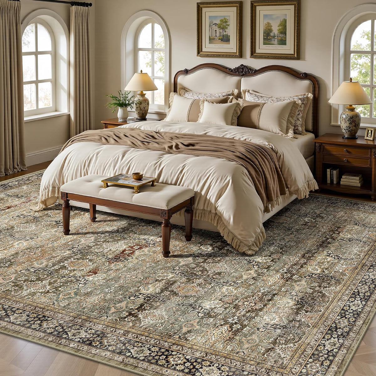 Area Rugs - Washable Vintage Retro Large Rug, Soft Ultra Thin Non Slip Low Pile Traditional Distressed Boho