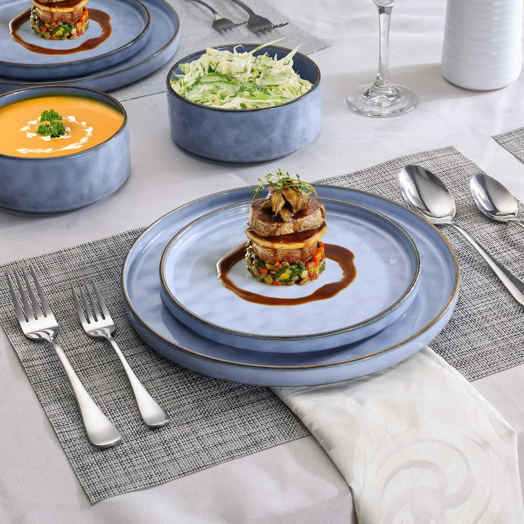 12 Pieces Stoneware Dinnerware Set, Dishes Set for 4, Serenity Blue