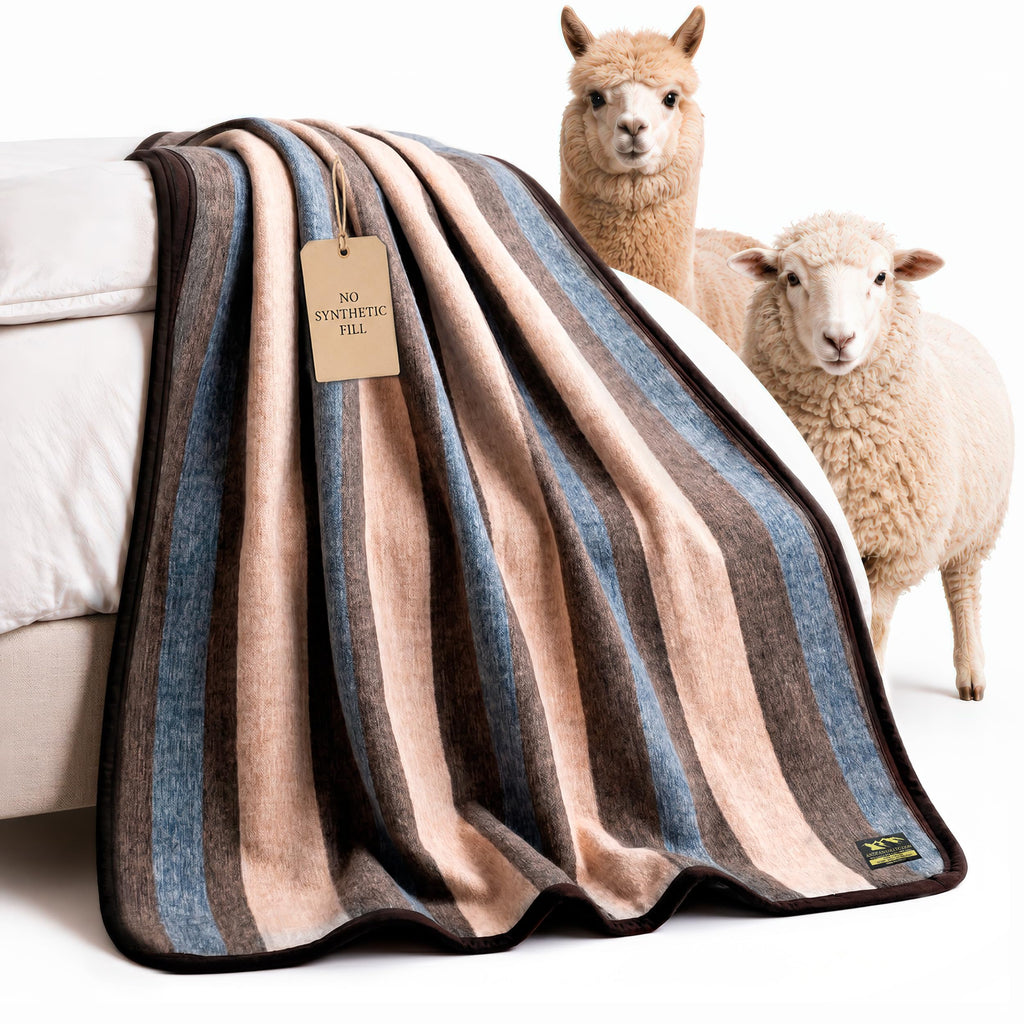 Alpaca & Sheep Wool Blanket, Heavyweight Warmth, Earth Tones
