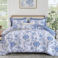 Blue Paisley Floral Comforter Set, 7 Pieces King Bed in a Bag