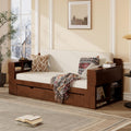 Queen Size Daybed with Pop Up Trundle and 2 Storage Drawers, Wooden Queen Day Bed Frame with Removable Desk