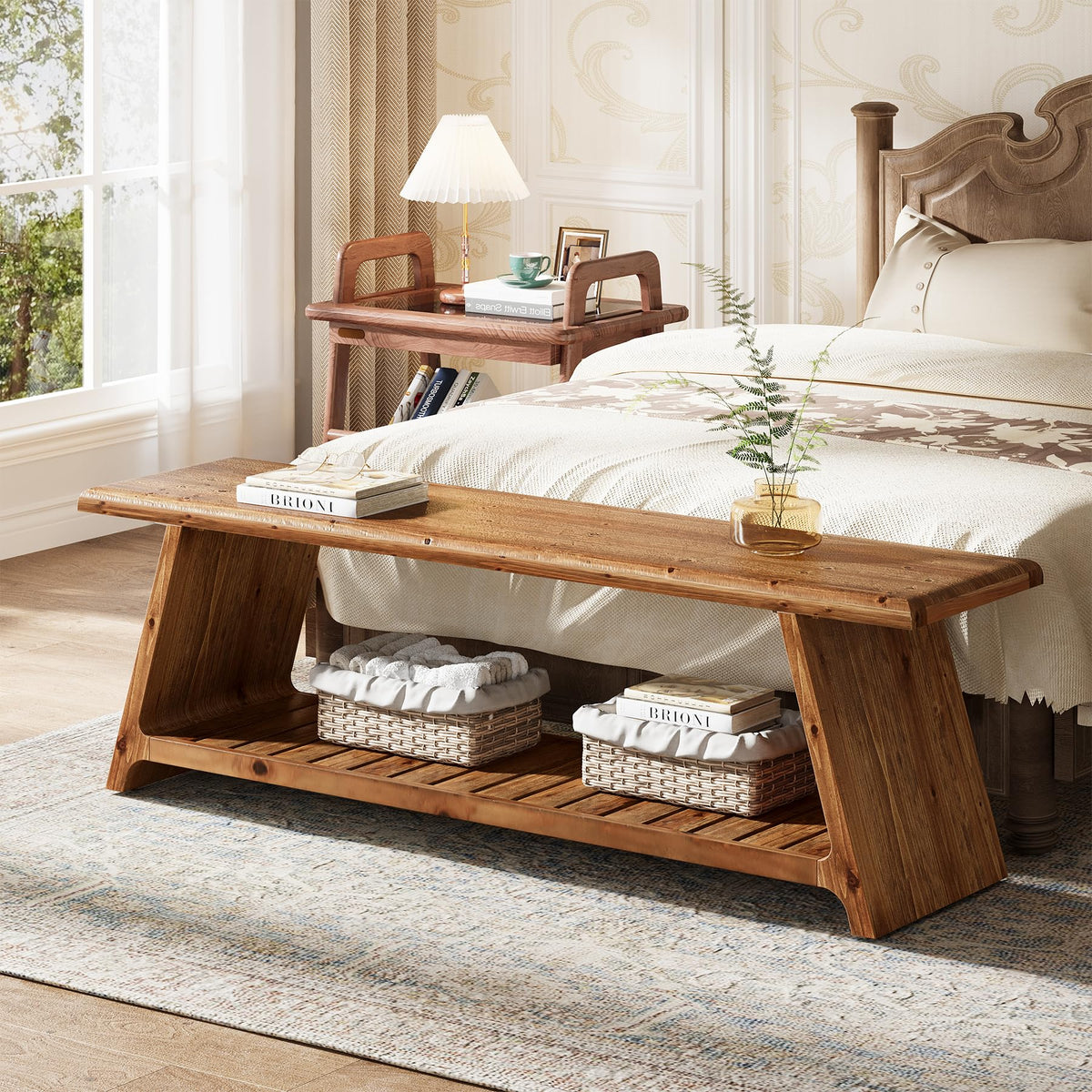 63-Inch Long Solid Wood Entryway Bench, Farmhouse Narrow Shoe Bench Seat, End of Bed with Storage for Entry, Hallway