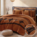 Embroidery Queen Comforter Set 7 Pieces Burnt Orange Bed in a Bag