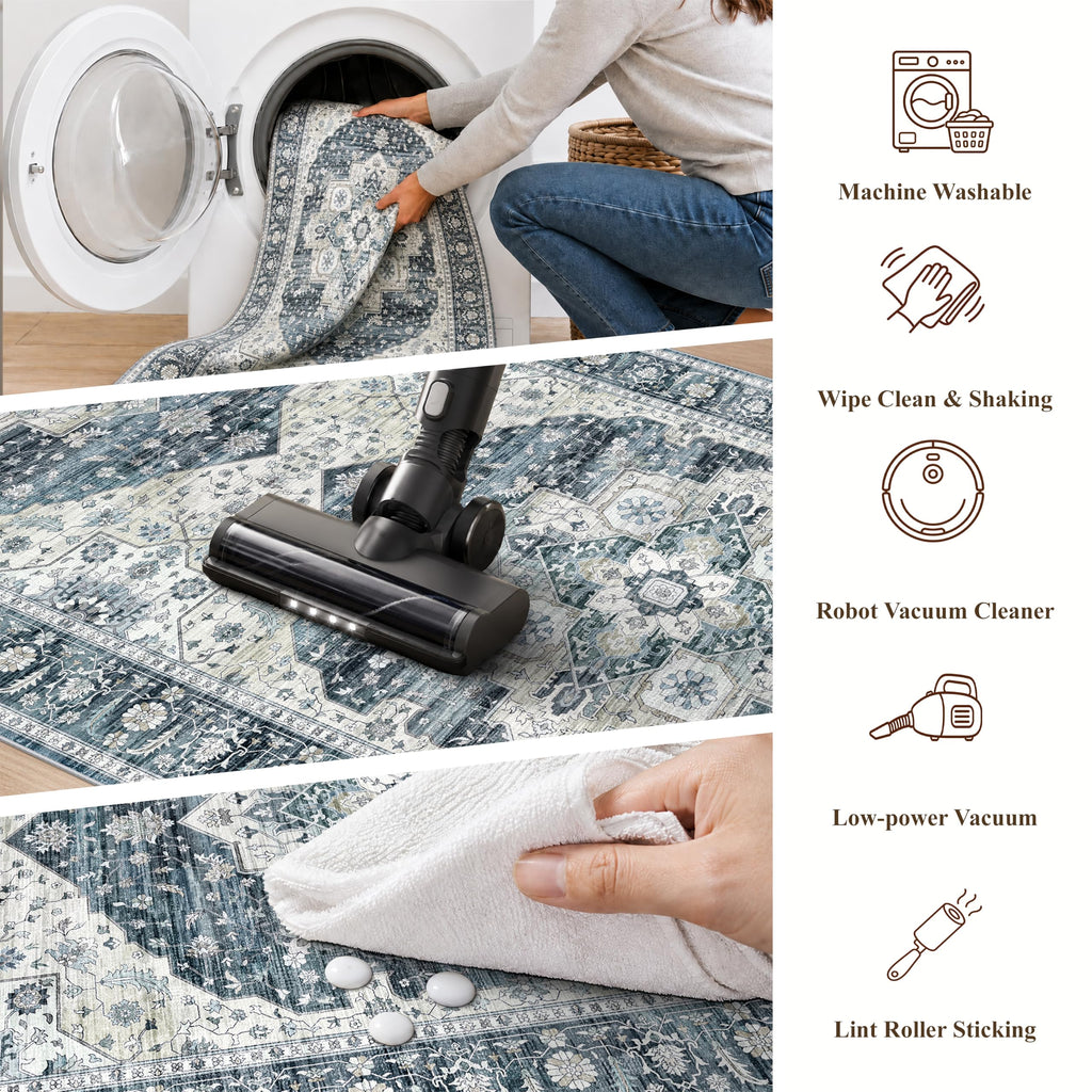 Kitchen Mats for Floor 3 Piece Set: Non-Slip Washable Boho Area Rugs and Runner for Sink, Entryway, Bathroom Soft Low